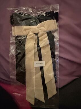 Cream Bow Hair Clip with Black Base - Women's Hair Accessory